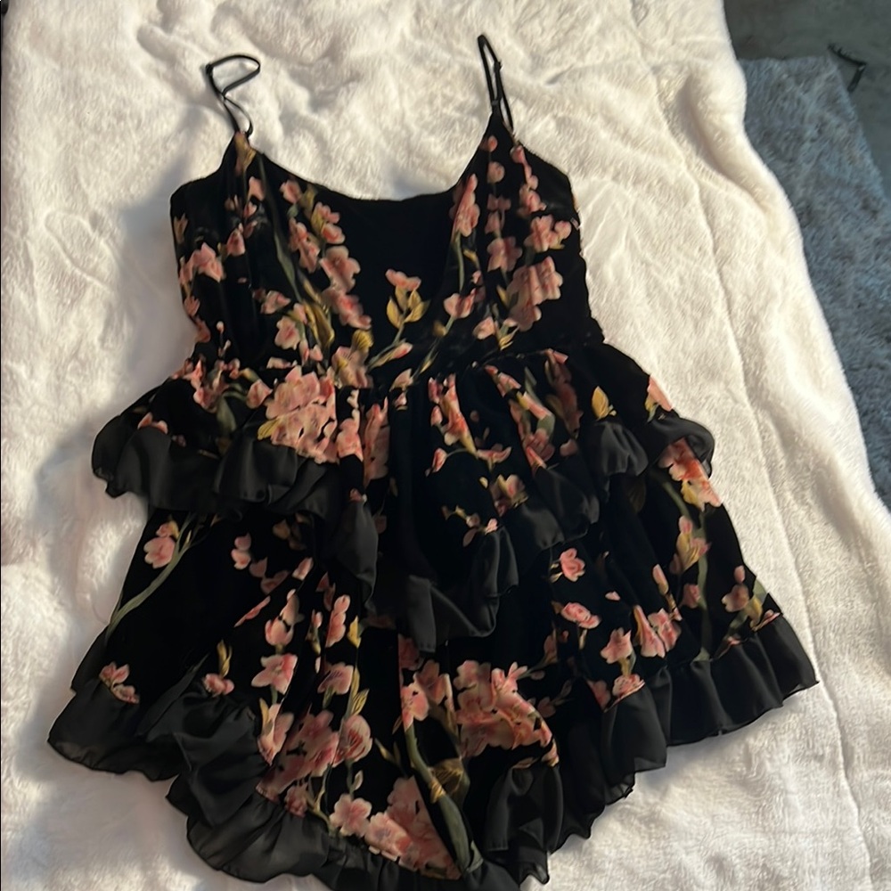 Dolls Kill Floral Black Ruffled Dress. S